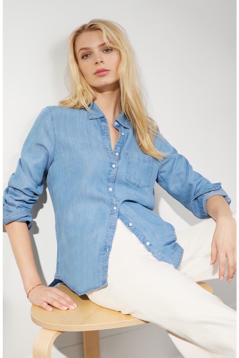 Chambray Button-Up Shirt, Alternate, color, MEDIUM WASH