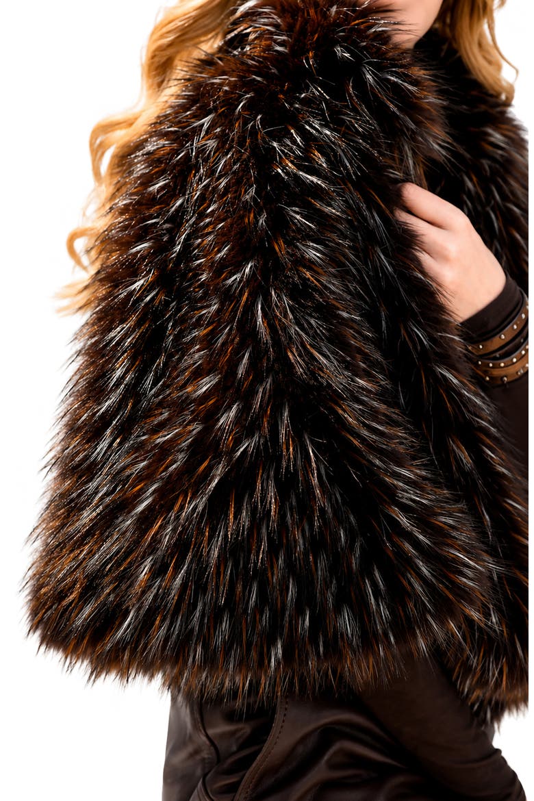 Faux Fur Capelet, Alternate, color, BROWN