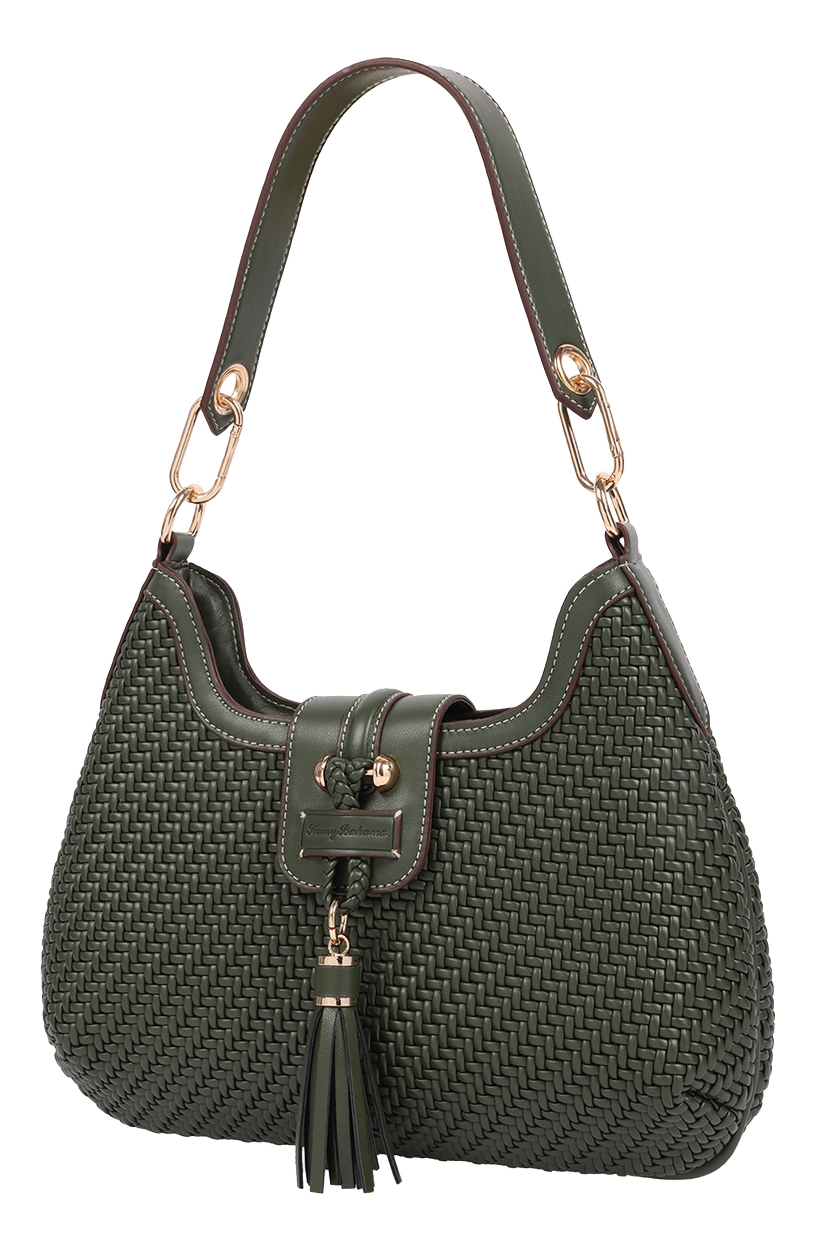 Tassel Tab Woven Faux Leather Hobo, Alternate, color, OLIVE
