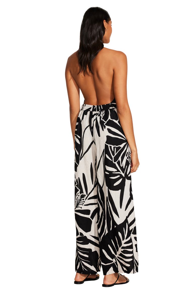 The Getaway High Waist Wide Leg Linen Cover-up Pants, Alternate, color, GRAPHIC JUNGLE ECOLUX