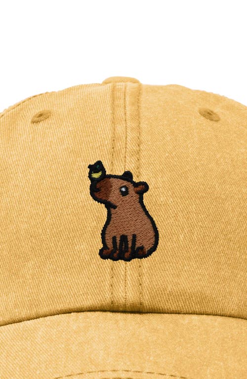 Dalix Capybara Embroidered Everyday Hat In Washed Gold