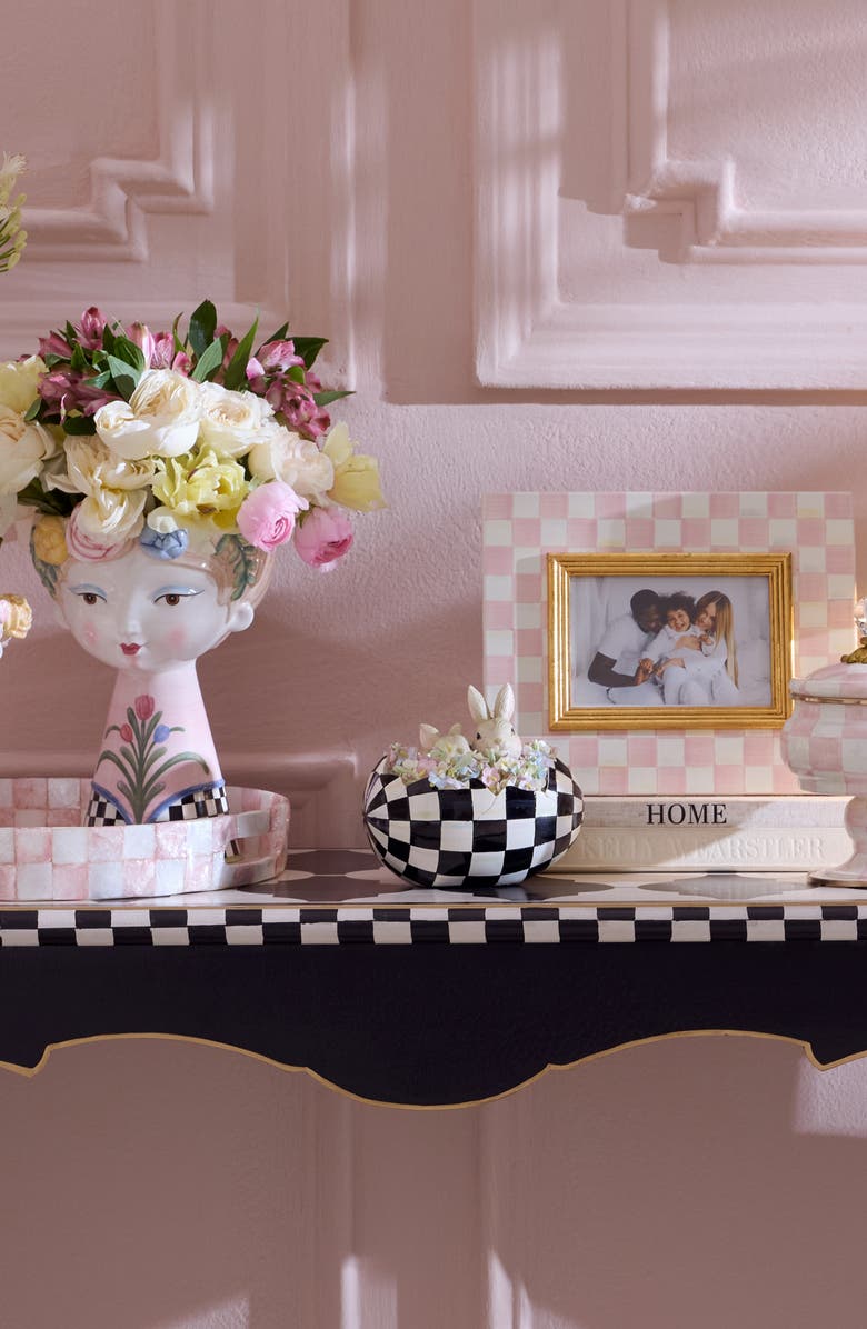 MACKENZIE CHILDS Courtly Check Peekaboo Bunny Egg Figurine, Alternate, color, Black