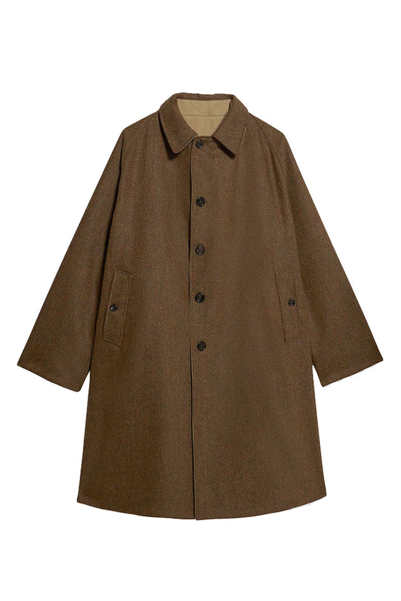 Stanford Herringbone Wool Double-Faced Single-Breasted Coat, Main, color, BROWN