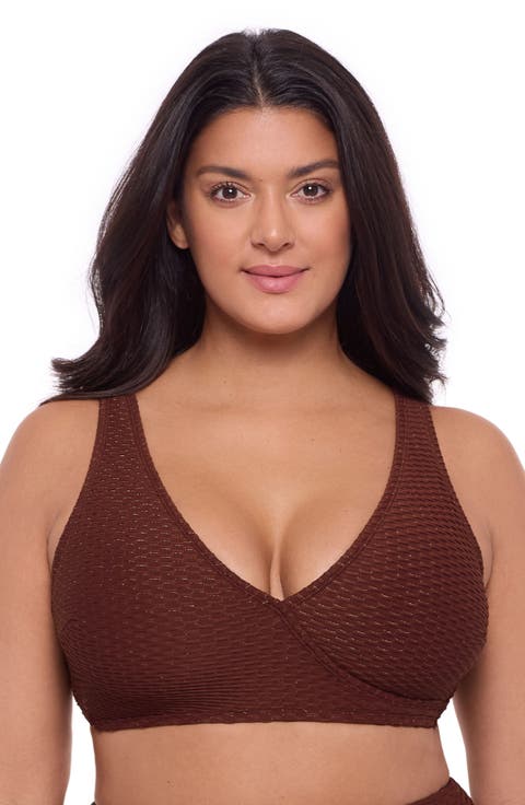 Supportive and Sculpting Grid-Textured Wrap Bralette Swimsuit Top