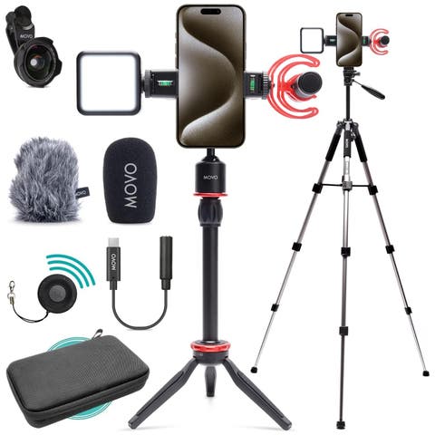 iVlog1-IP Vlogging Kit for iPhone 15/16 and up with Fullsize Tripod, Mic, Light, More)