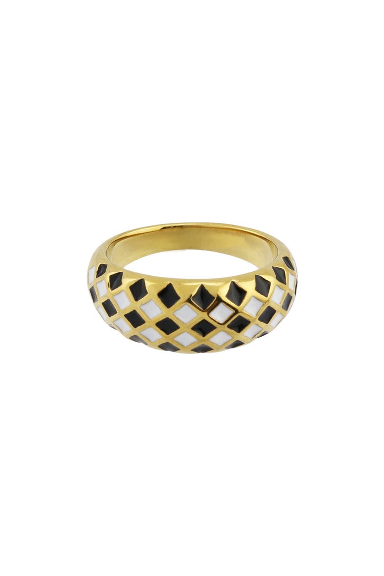 Checkered Enamel Domed Ring, Alternate, color, GOLD