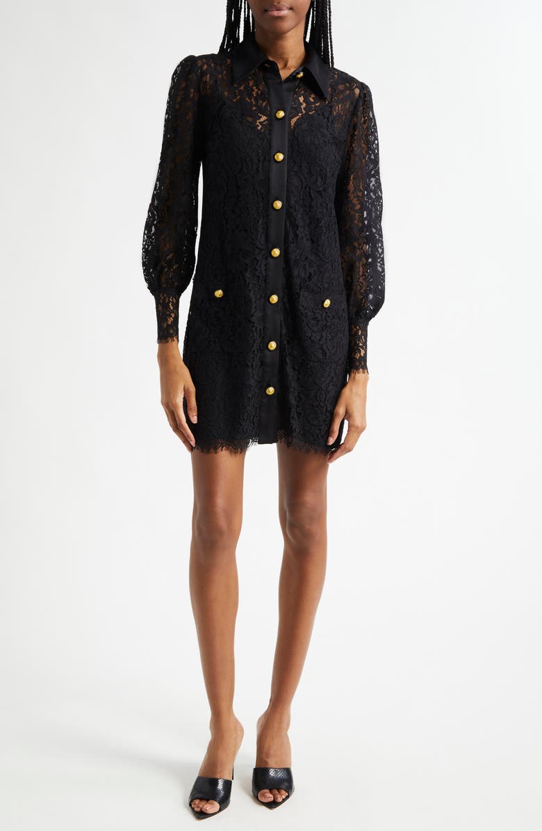 L'AGENCE Sakura Lace Long Sleeve Mini Shirtdress, Main, color, 