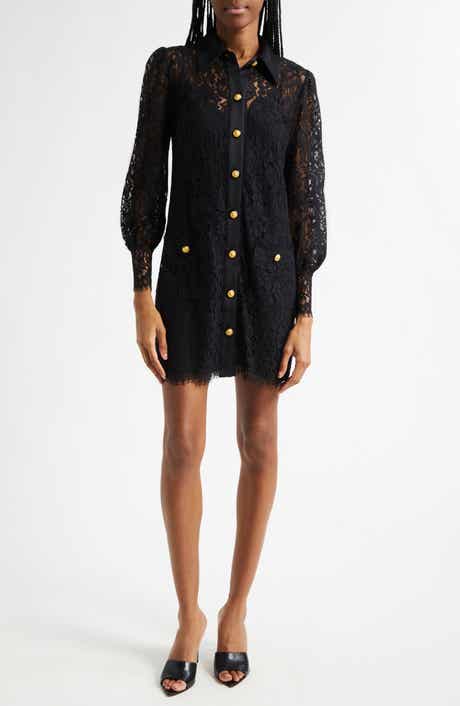 L'AGENCE Sakura Lace Long Sleeve Mini Shirtdress
