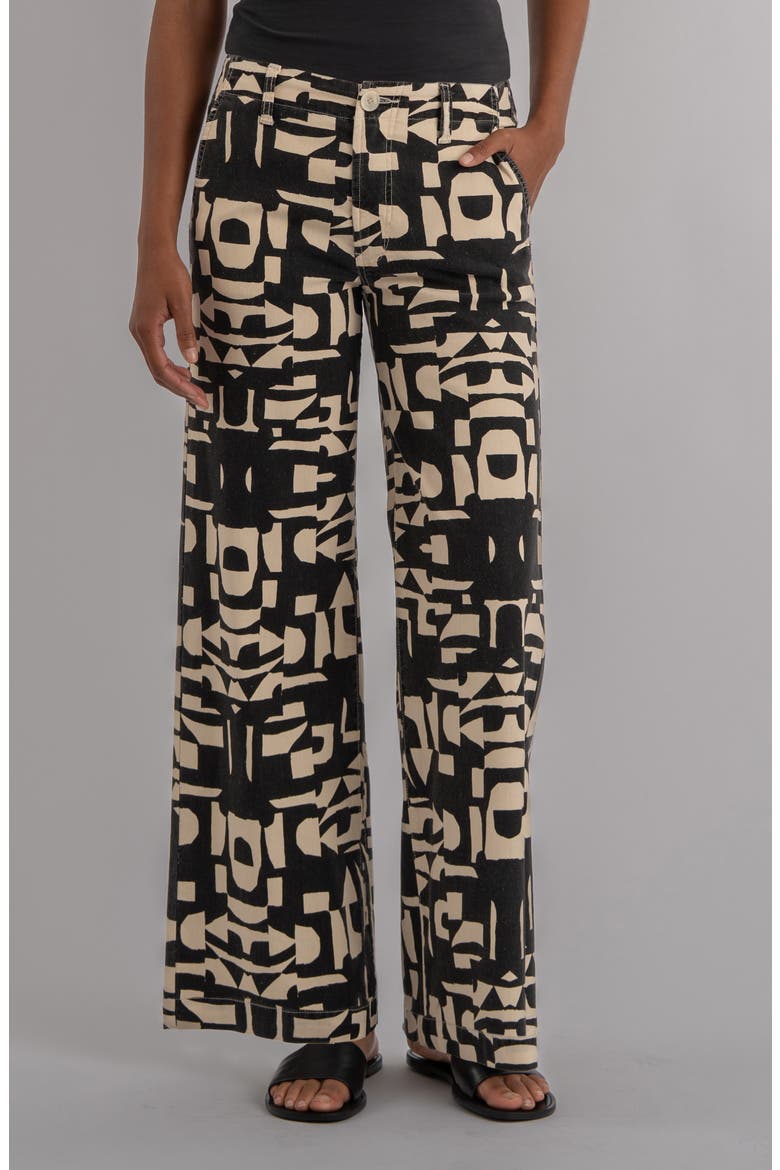 Meg Print High Waist Wide Leg Pants, Main, color, BLACK/ CREAM