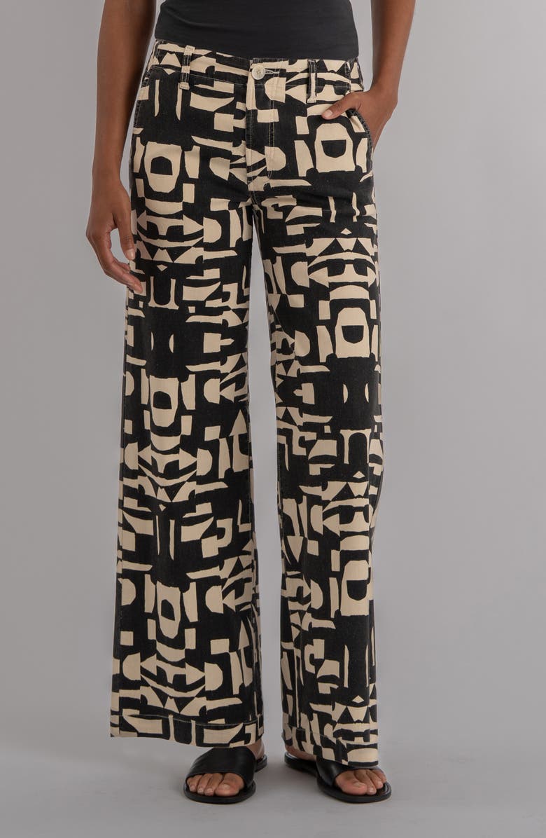 KUT from the Kloth Meg Print High Waist Wide Leg Pants, Main, color, Black/ Cream