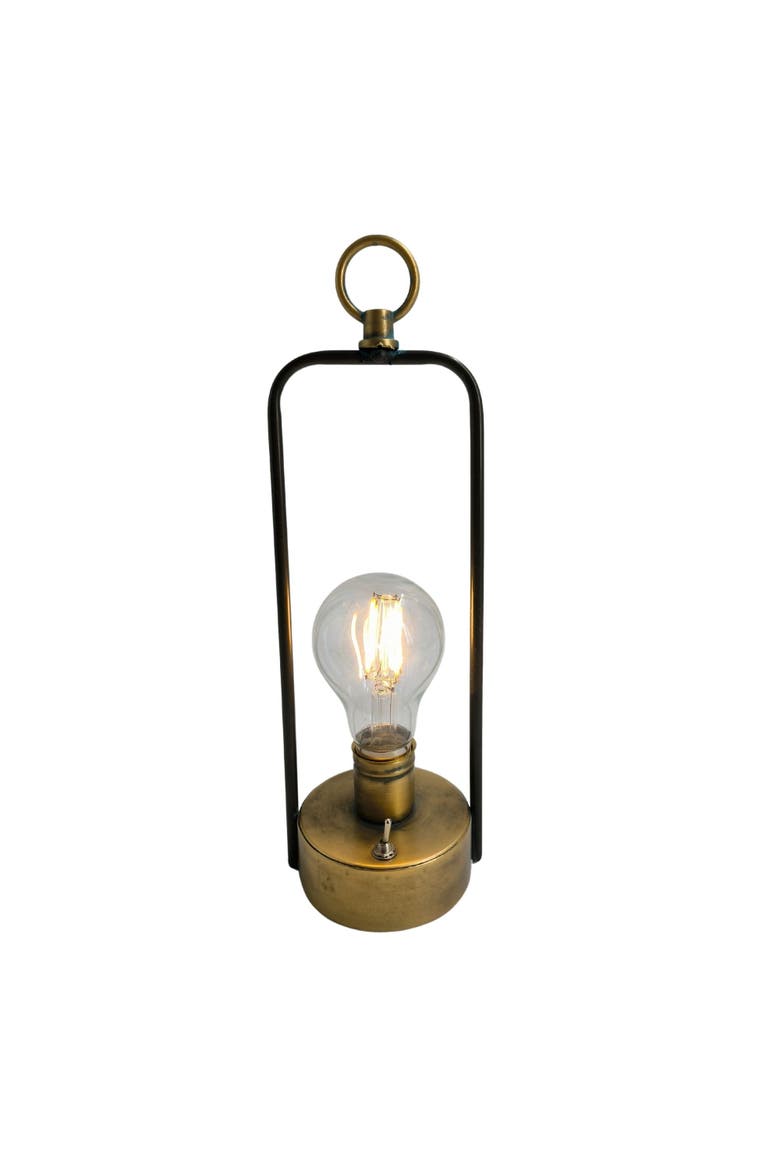 Metal 11.02 in. Gold Wire Hanging LED Bulb Light, Main, color, Gold