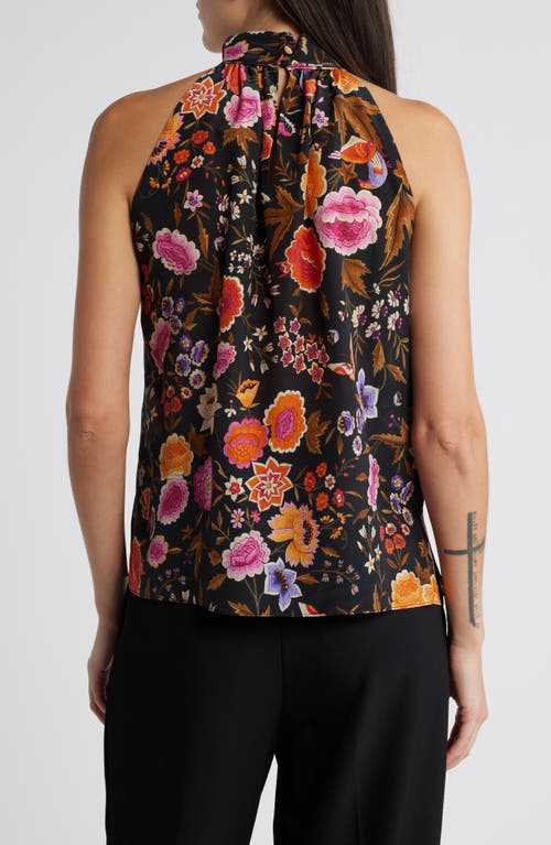 Kobi Halperin Madison Floral Silk Halter Top In Black Multi