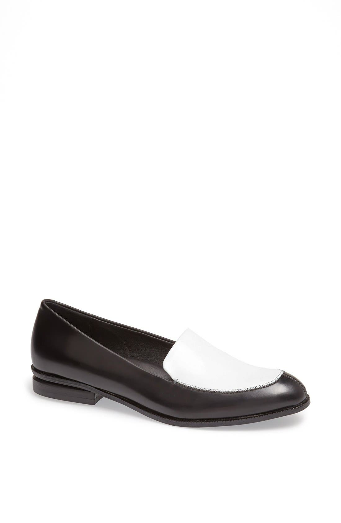 'Hudson' Leather Flat, Main, color, BLACK/ WHITE
