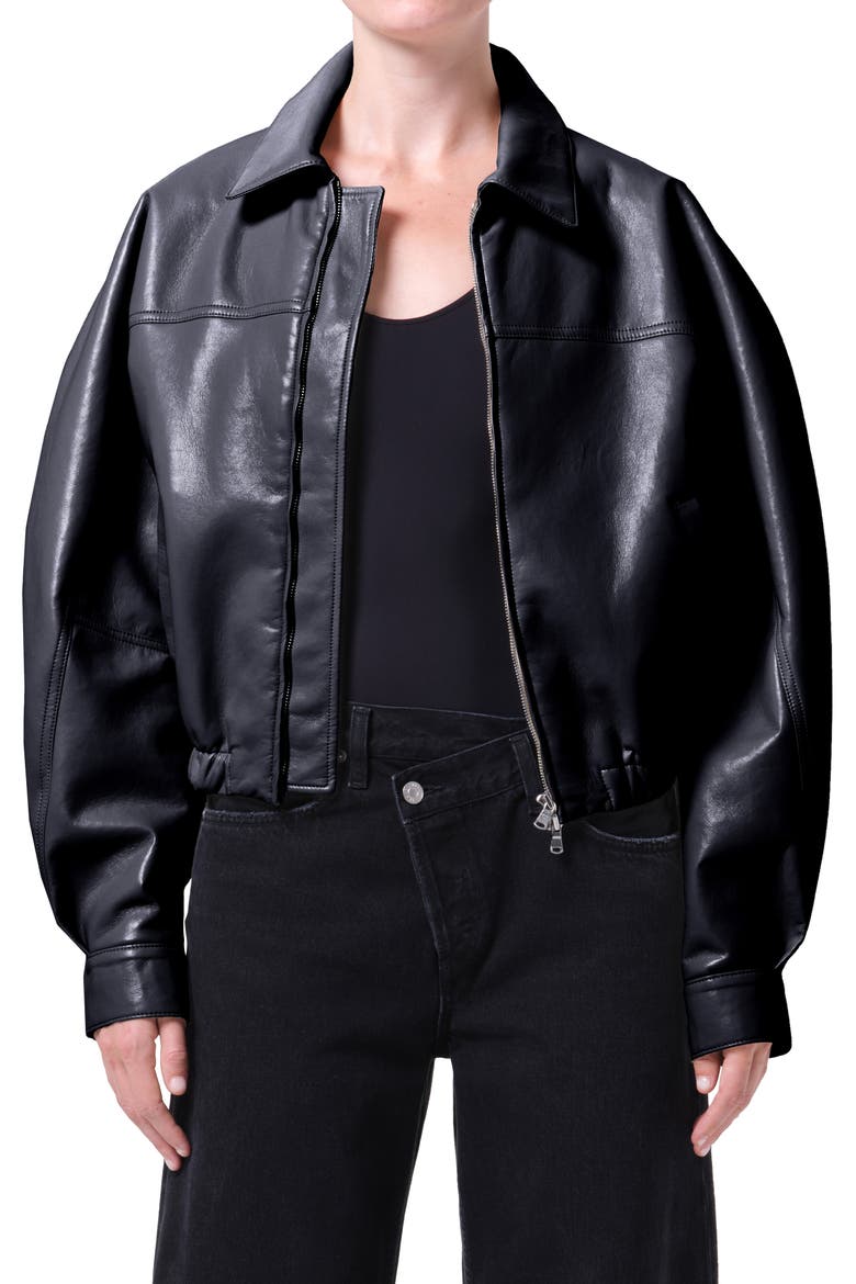 Dixon Recycled Leather Bomber Jacket, Main, color, DETOX BLACK