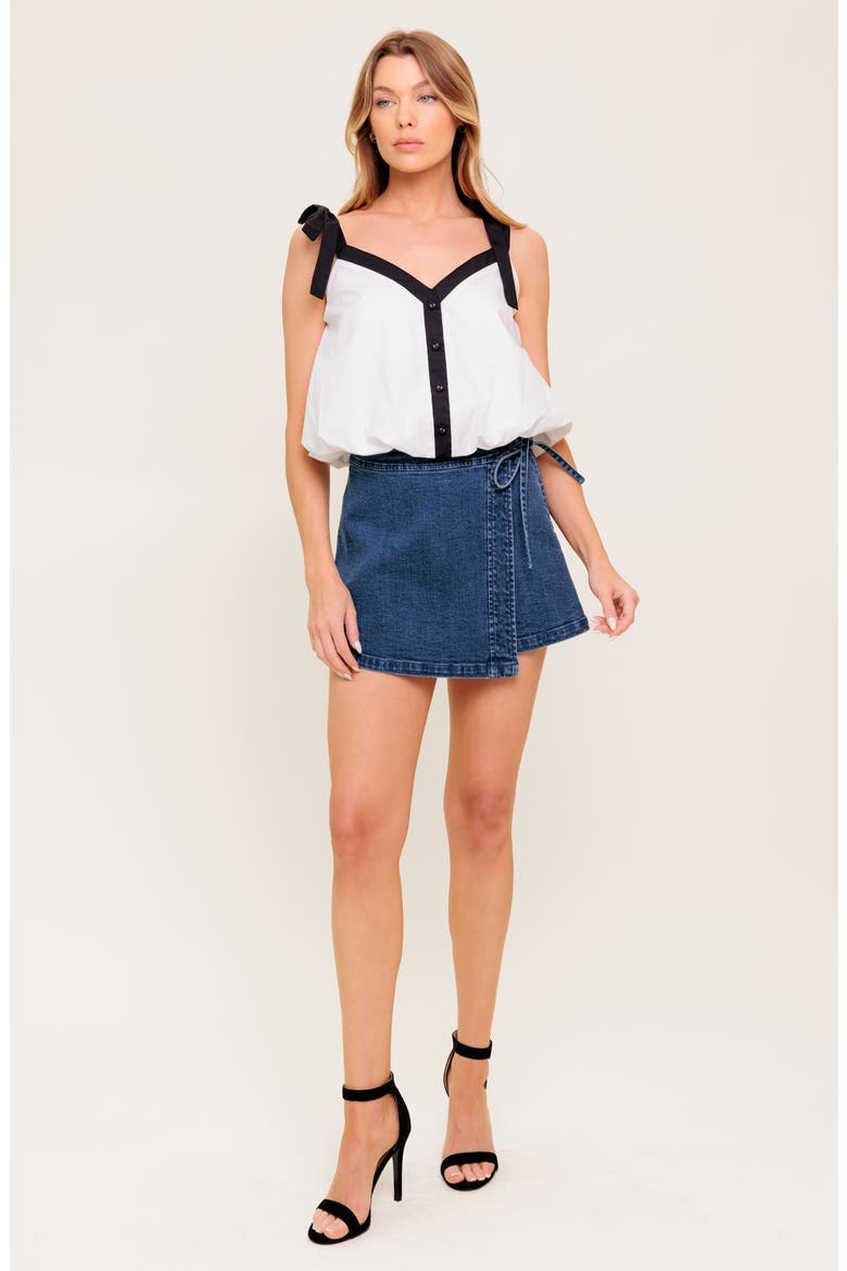 Colorblock Tie Strap Bubble Crop Top, Alternate, color, OFF WHITE / BLACK