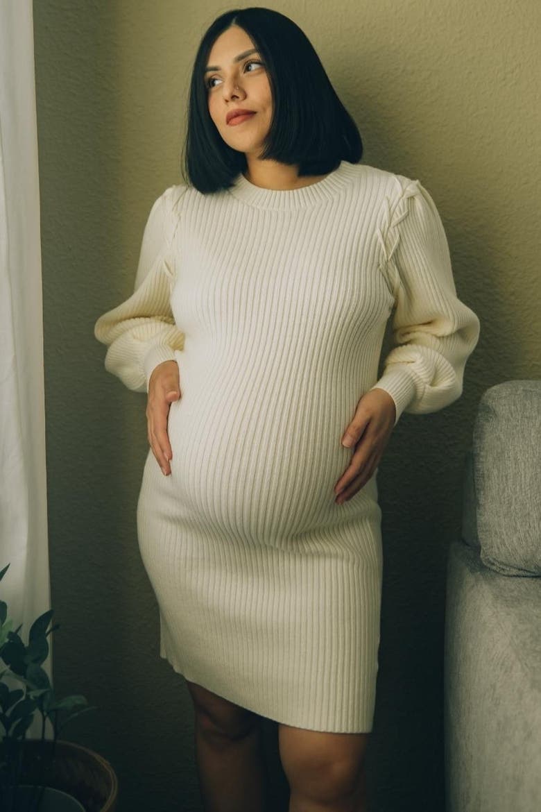 Bubble Sleeve Sweater Dress, Alternate, color, Ivory