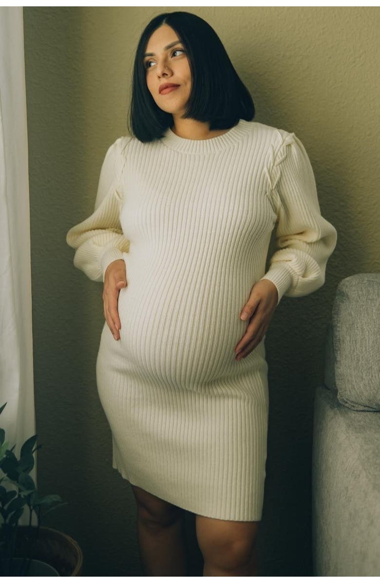 PinkBlush Bubble Sleeve Sweater Dress, Alternate, color, Ivory