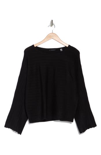 T Tahari Scallop Trim Wide Sleeve Sweater In Black