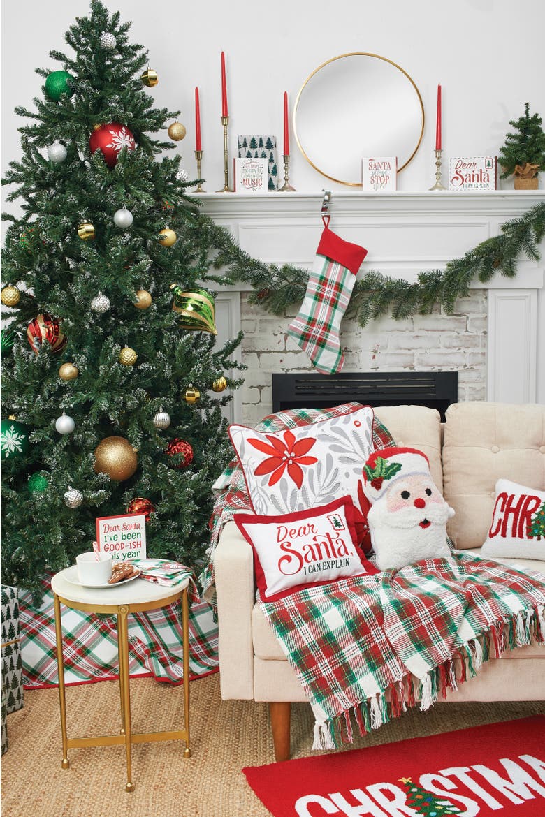 20" Carter Christmas Green White Red Plaid Hanging Large XMAS Red Cuff Stocking, Alternate, color, White