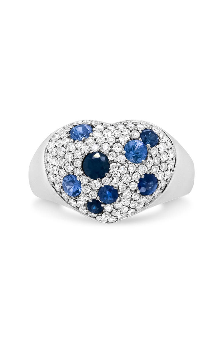 Haus of Brilliance 18K White Gold Blue Sapphire and 5/8 Cttw Diamond Cluster Heart Shaped Ring, Main, color, White