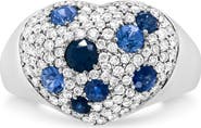 Haus of Brilliance 18K White Gold Blue Sapphire and 5/8 Cttw Diamond Cluster Heart Shaped Ring