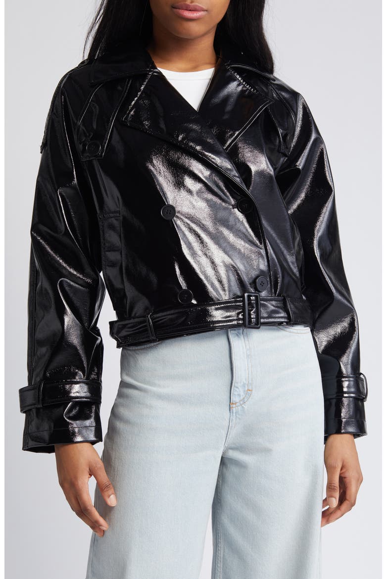 Neal Patent Faux Leather Moto Jacket, Main, color, BLACK