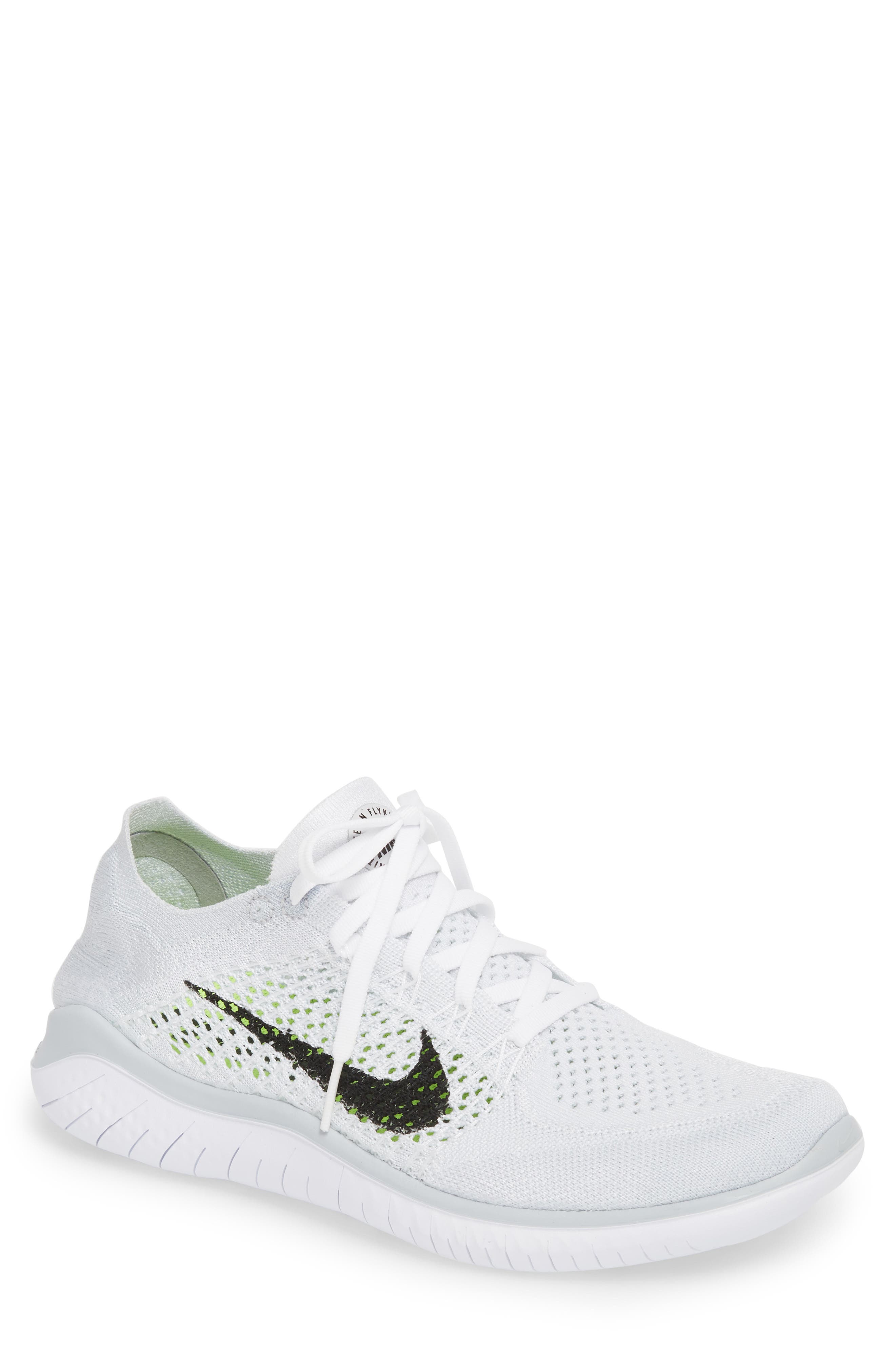 Free RN Flyknit 2018 Running Shoe, Main, color, WHITE/ BLACK/ PURE PLATINUM
