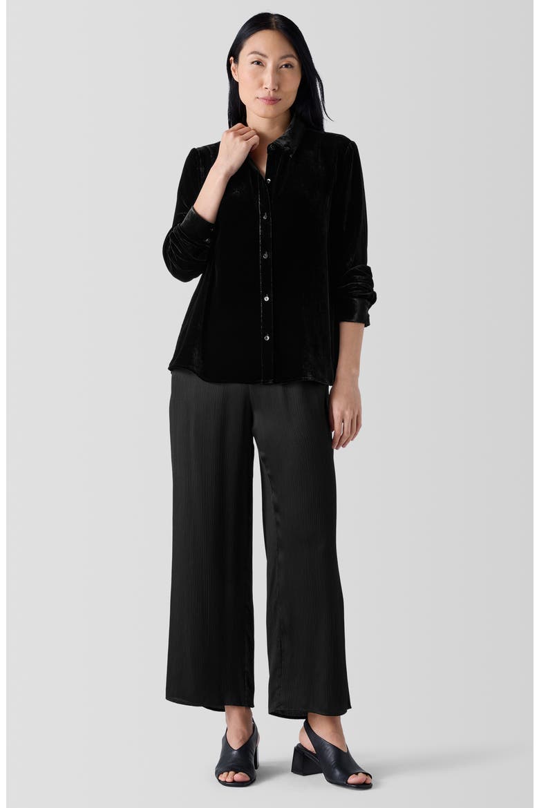 Classic Collar Easy Velvet Button-Up Shirt, Alternate, color, BLACK