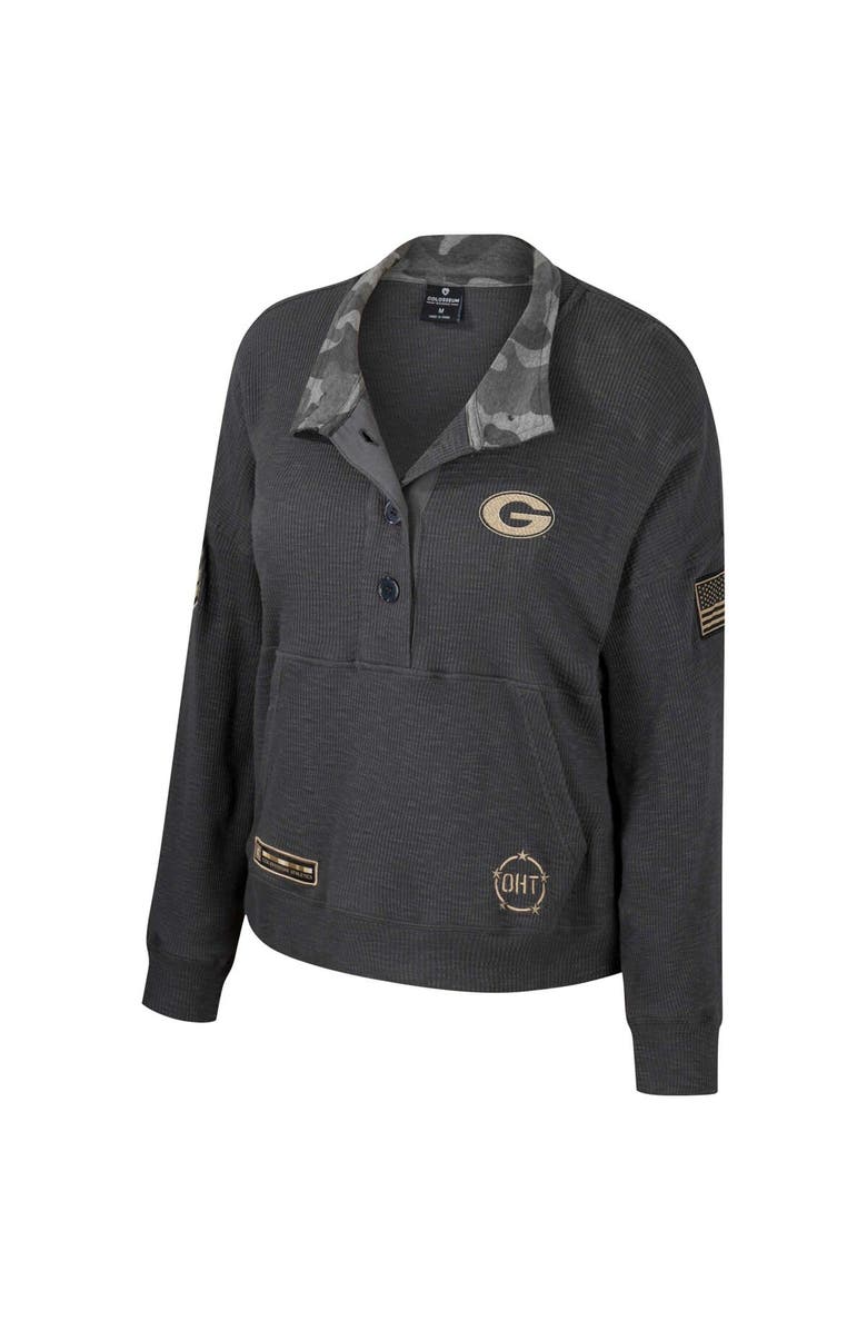 COLOSSEUM Women's Colosseum  Heather Charcoal Georgia Bulldogs OHT Military Appreciation Payback Henley Thermal Sweatshirt, Alternate, color, Heather Charcoal