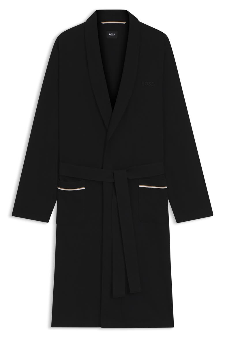 Shawl Collar Knit Cotton Robe, Alternate, color, BLACK