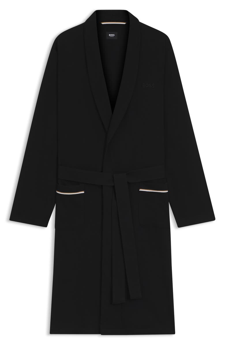 BOSS Shawl Collar Knit Cotton Robe, Alternate, color, Black
