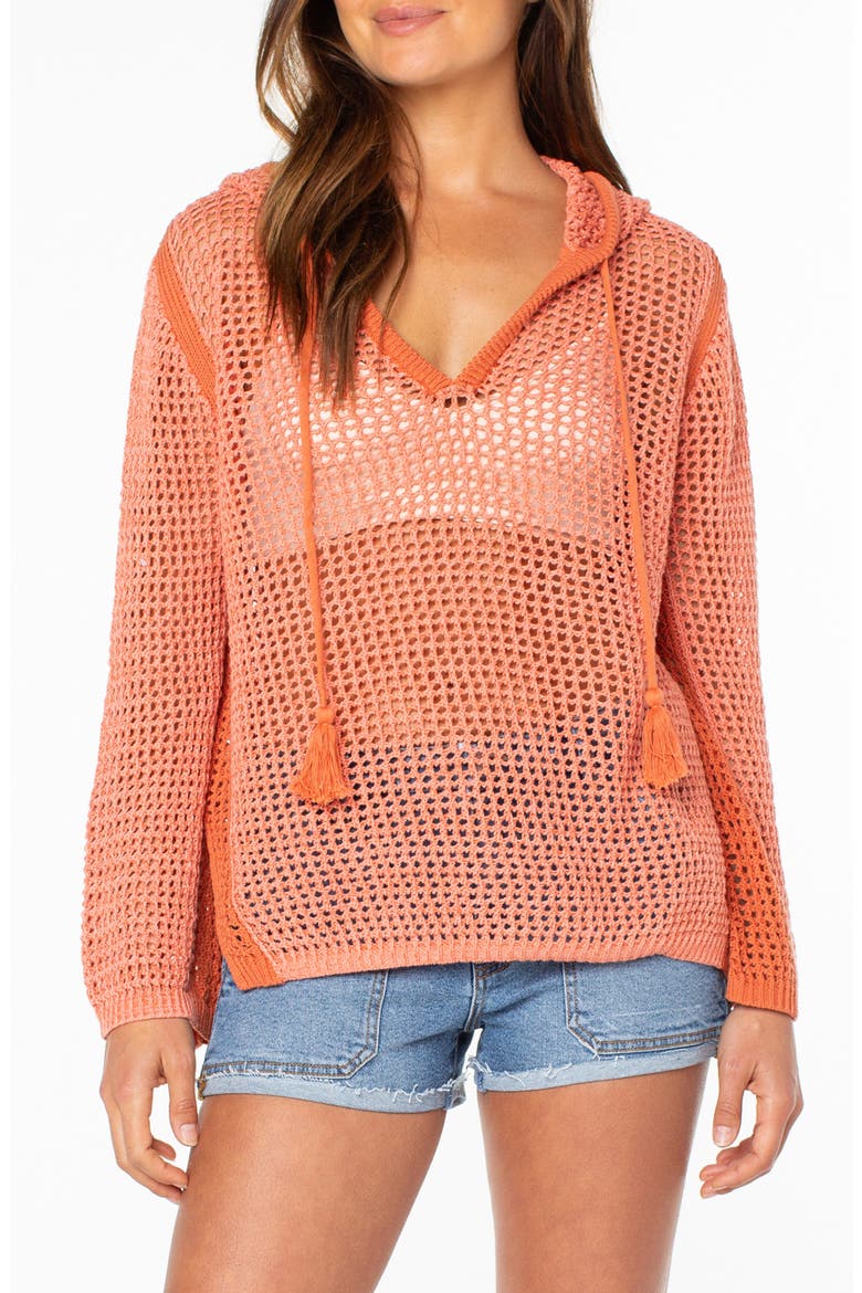 Summer Nights Open Stitch Hooded Tunic, Main, color, LANTANA
