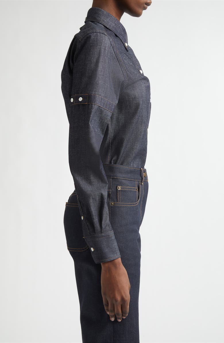 Thom Browne Denim Button-Down Shirt, Alternate, color, Navy