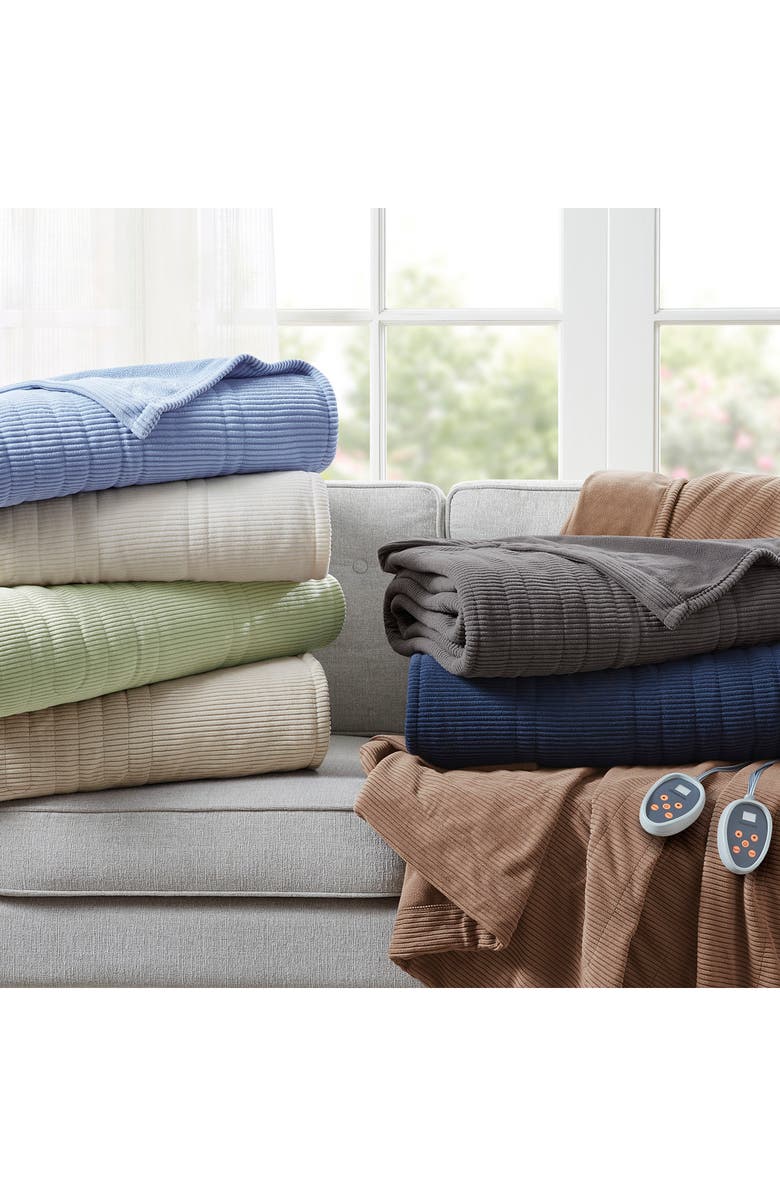 BEAUTYREST Electric Micro Fleece Heated Blanket with Secure Comfort Technology, Alternate, color, Navy