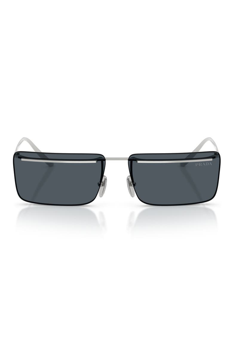 60mm Rectangular Sunglasses, Main, color, SILVER / DARK GREY