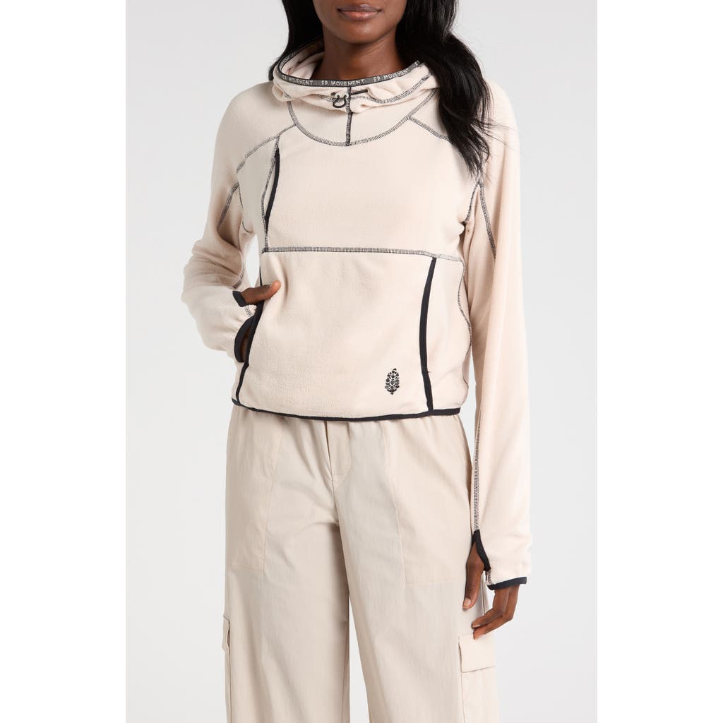 Free People Fp Movement Care On The Run Fleece Funnel Neck Hoodie In Cashmere