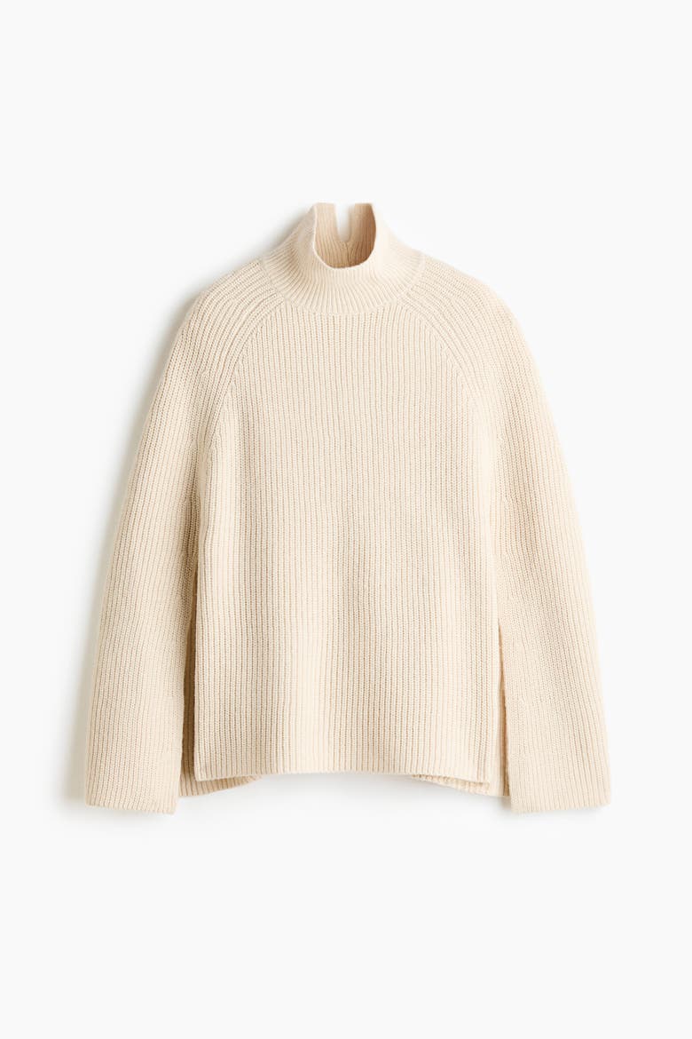 Knit Mock Turtleneck Cape, Alternate, color, Light beige