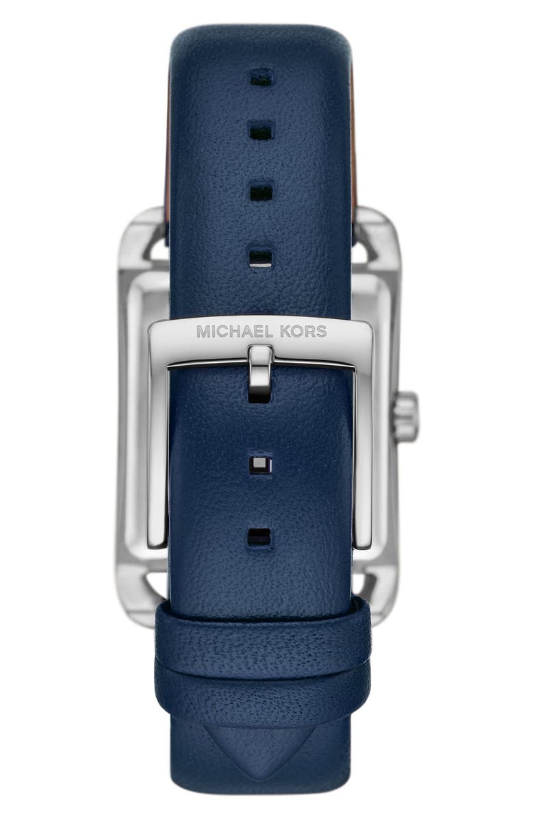 Michael Kors Monroe Three-Hand Quartz Leather Strap Watch, 27mm, Alternate, color, Silver/ Blue