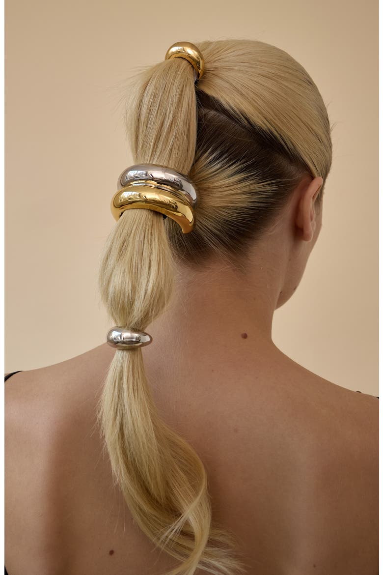 Glossy Double Arch Metal Ponytail Cuff, Alternate, color, MIXED METAL