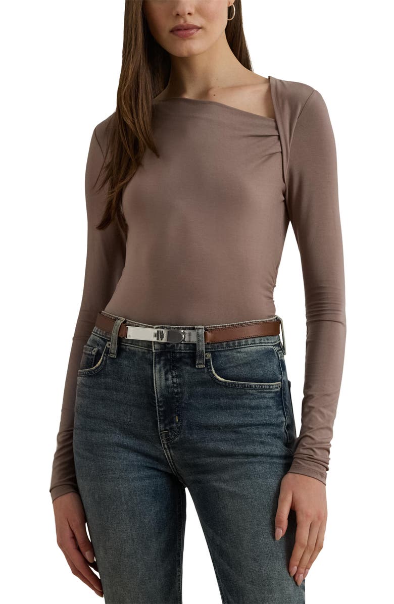 Lauren Ralph Lauren Asymmetric Neck Top, Main, color, Taupe Brown