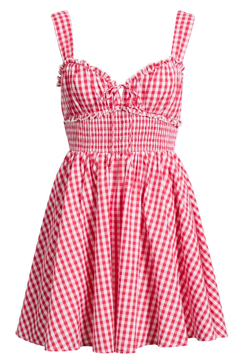 Naima Gingham Smocked Waist Minidress, Alternate, color, RED GINGHAM