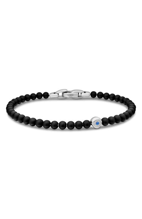 Men's Spiritual Beads Evil Eye Bracelet with Black Onyx and Sapphire