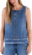Wash Lab Denim Sleeveless Layered Fray Hem Denim Top