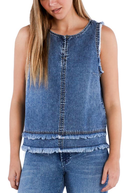 Wash Lab Denim Sleeveless Layered Fray Hem Denim Top In Blue Surf