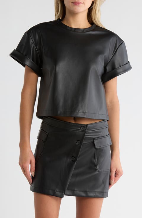 Faux Leather Short Sleeve T-Shirt