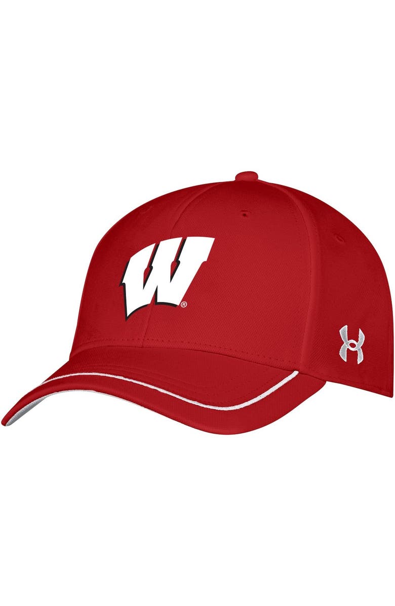 Under Armour Youth Under Armour Red Wisconsin Badgers Blitzing Accent Performance Adjustable Hat, Main, color,
