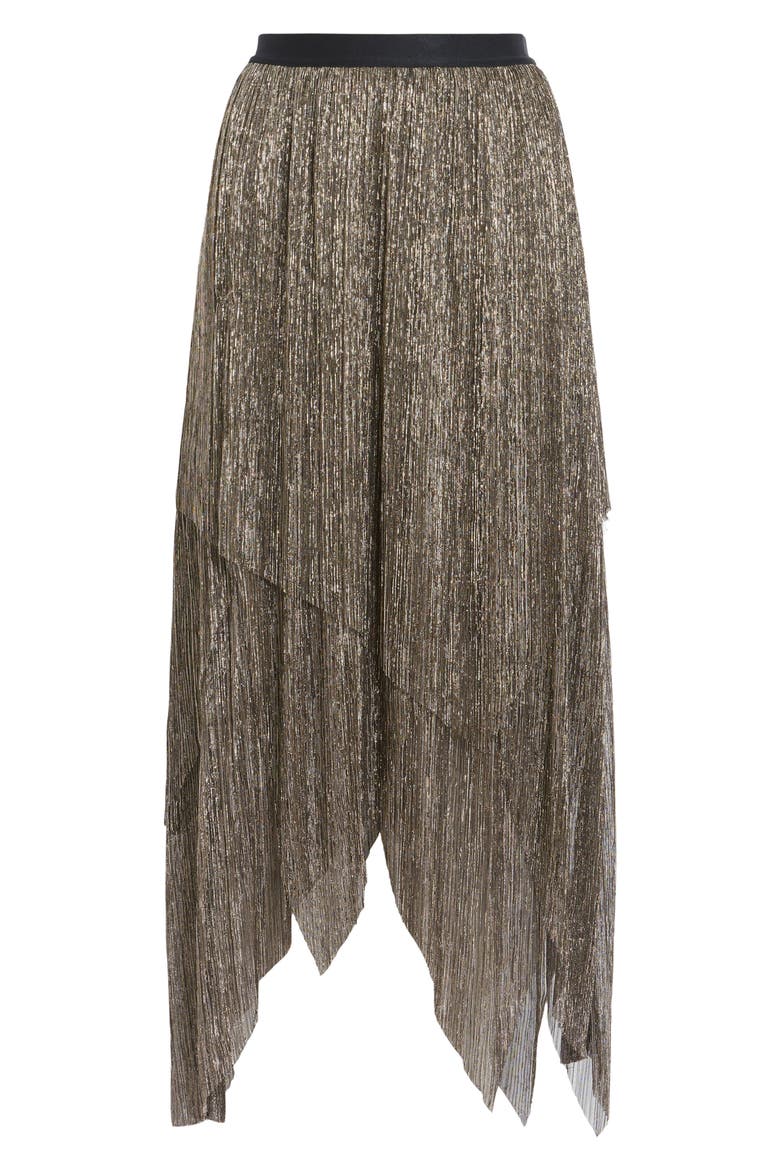Veena Tiered Metallic Midi Skirt, Alternate, color, BLACK GOLD