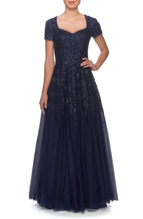 Embellished Tulle A-Line Gown