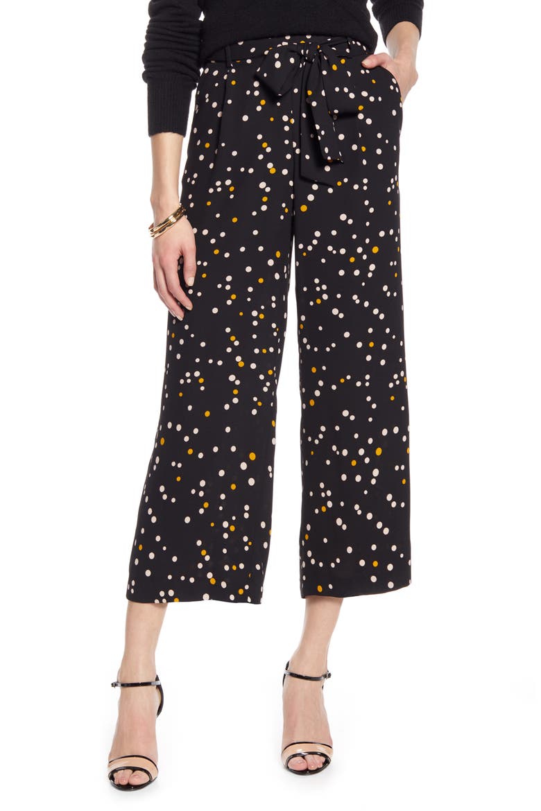 Wide Leg Crop Pants, Main, color, BLACK- PINK MIXED DOT