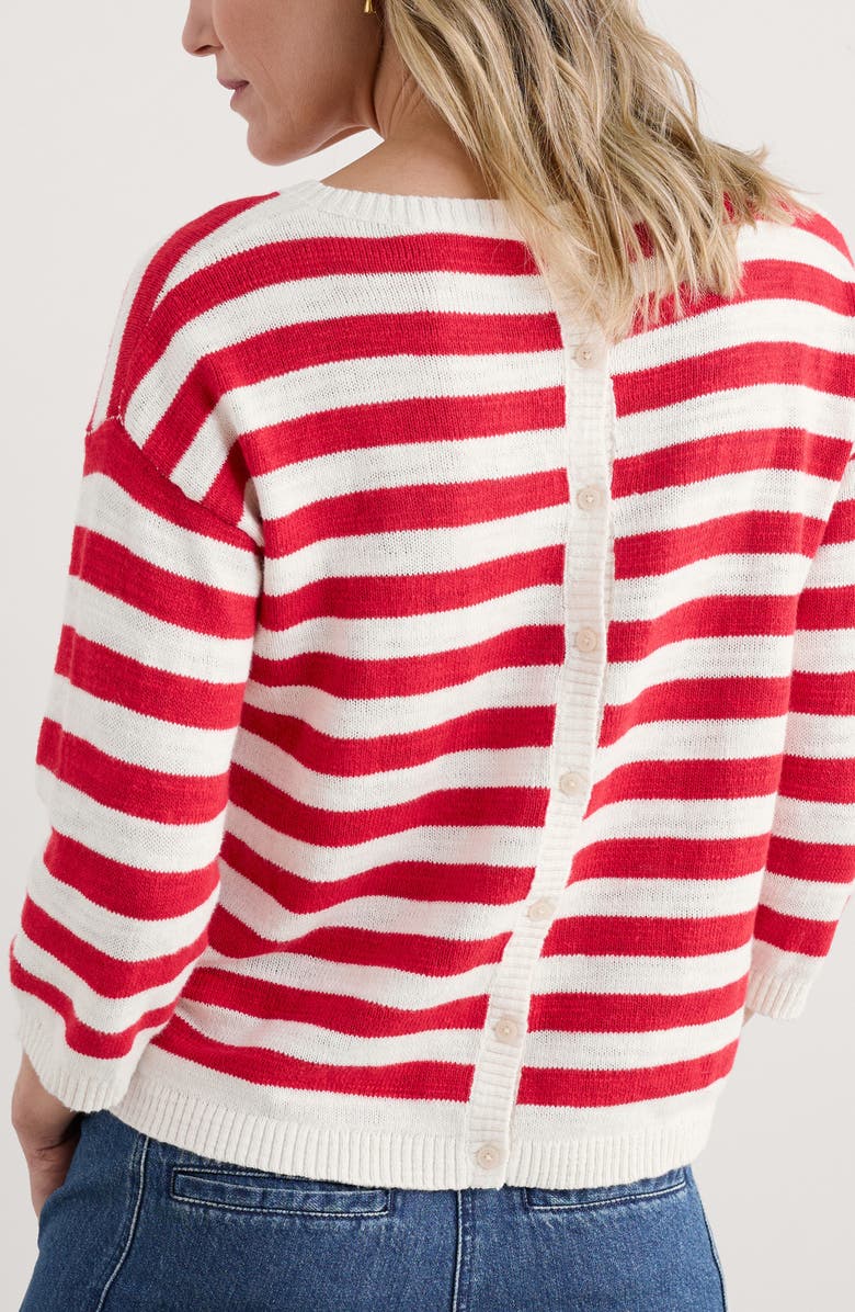 Seasalt Cornwall Knavock Stripe Organic Cotton & Linen Sweater, Alternate, color, Knit Cornish Chalk Scarlet